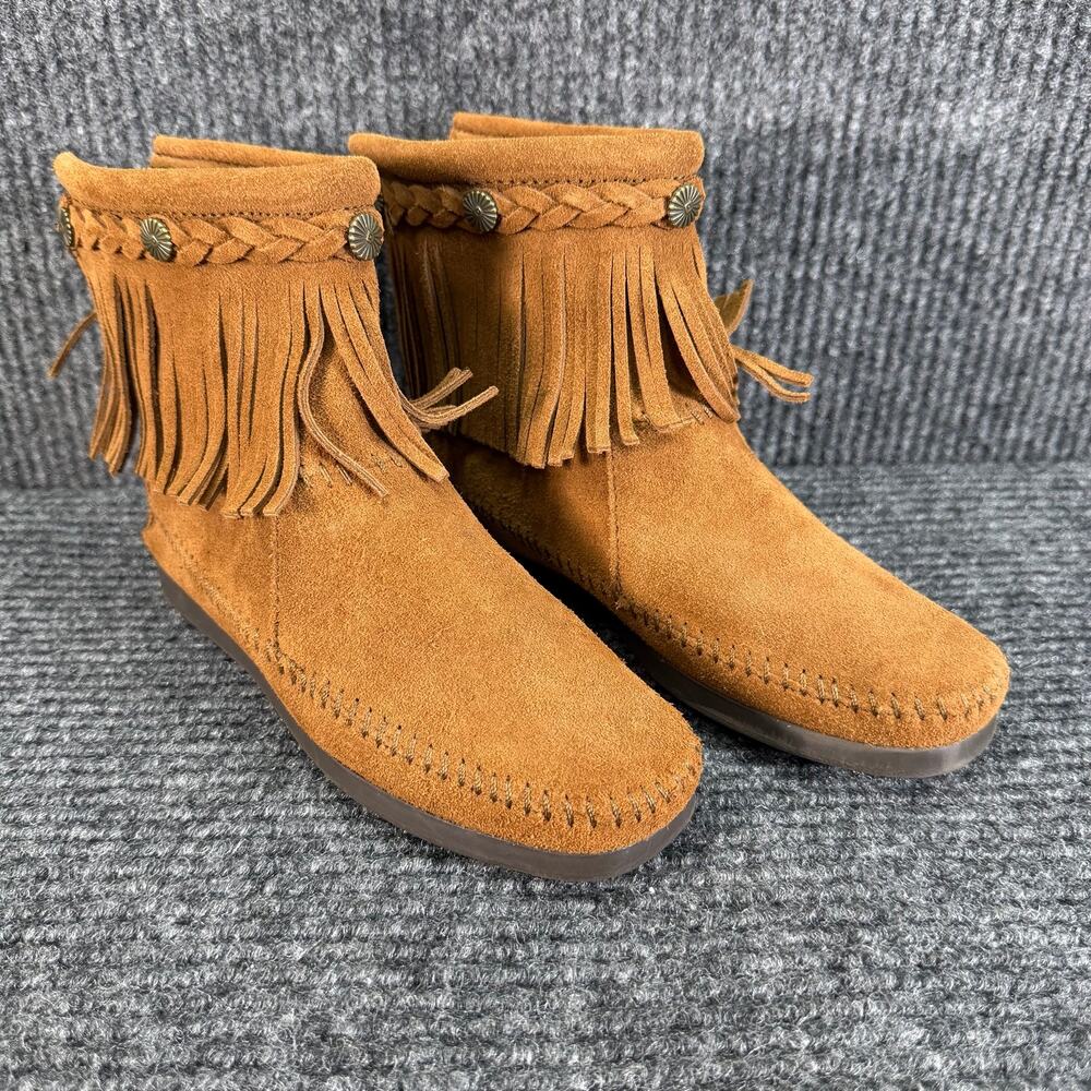 Minnetonka 293 Womens 5.5 Brown Suede Fringe Moccasin Ankle Boots Western Boho